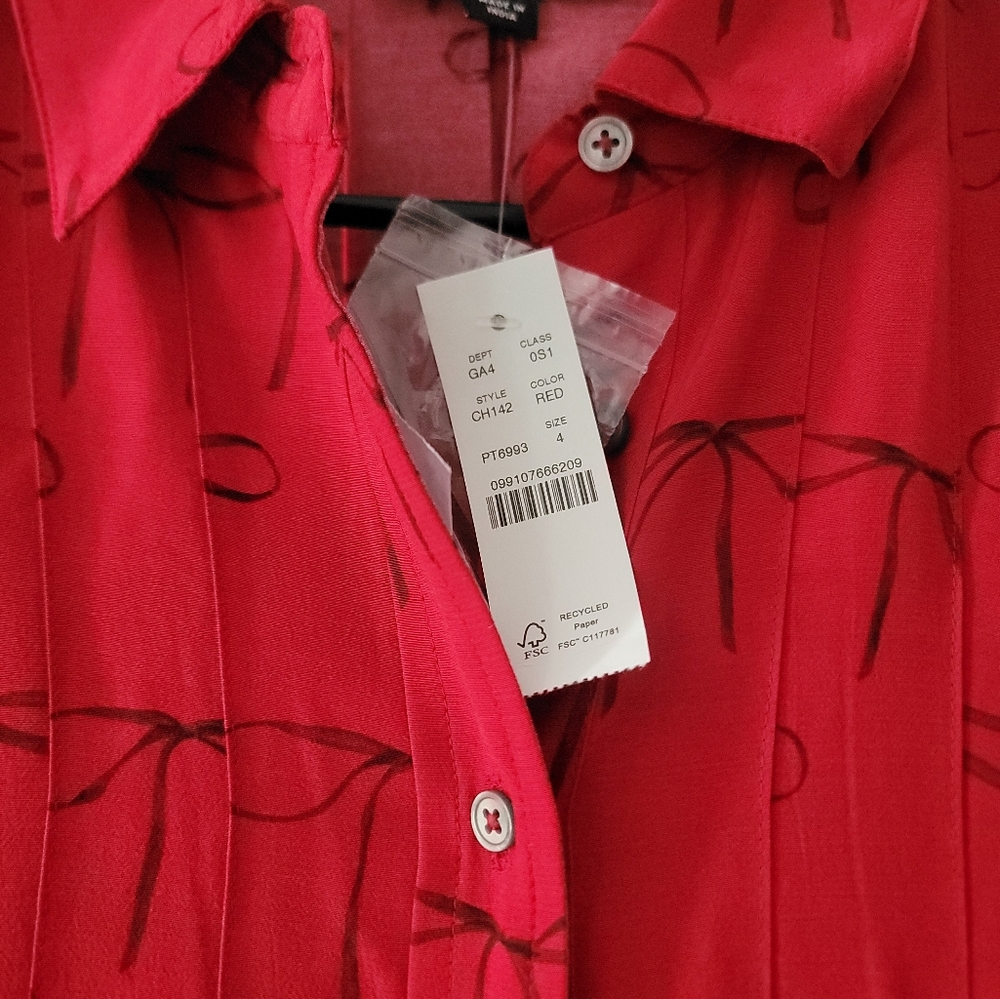 J.Crew Red Bown Print Button-Up Maxi Dress Size 4 Nwt - Picture 4 of 4